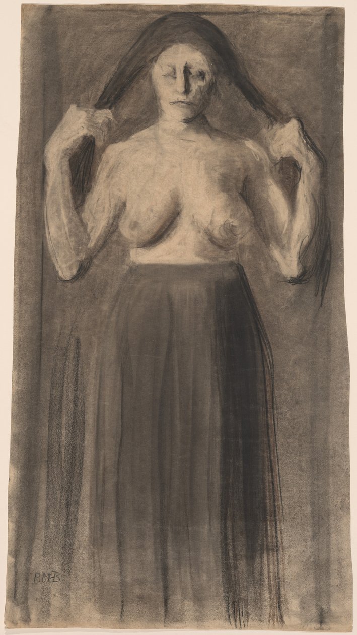 Félmeztelen nő, aki széttárja a haját alkotó: Paula Modersohn Becker
