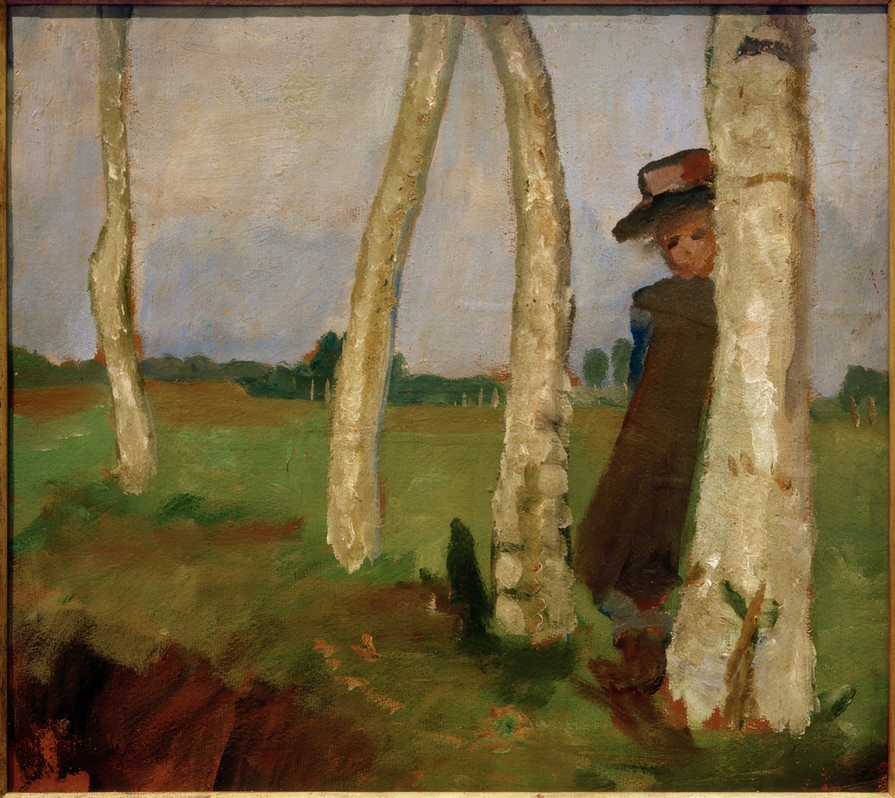 Lány kalapban nyírfa törzsek között alkotó: Paula Modersohn Becker