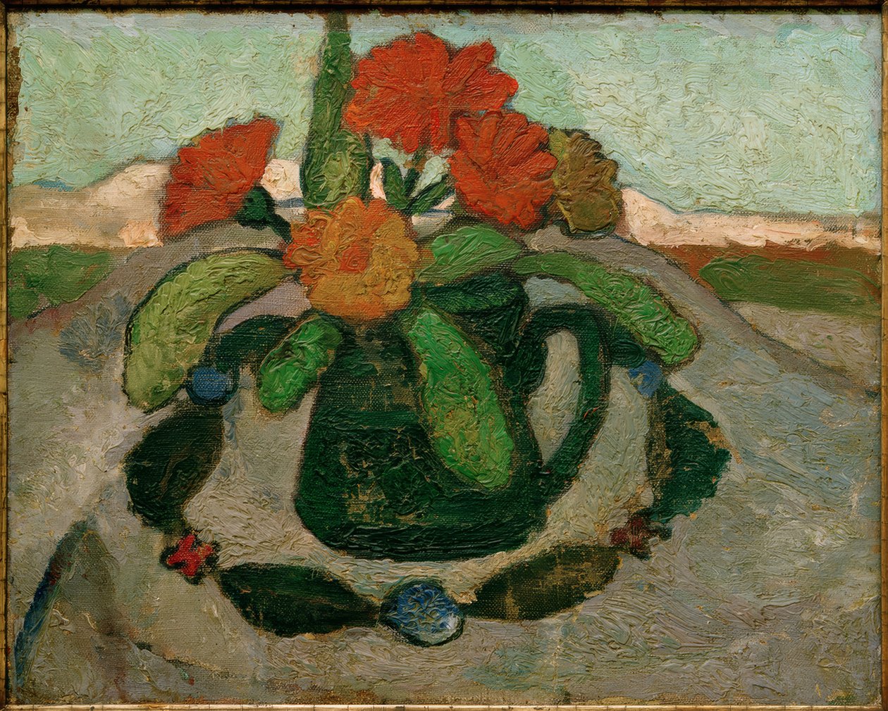 Csendélet körömvirággal a táj előtt alkotó: Paula Modersohn Becker