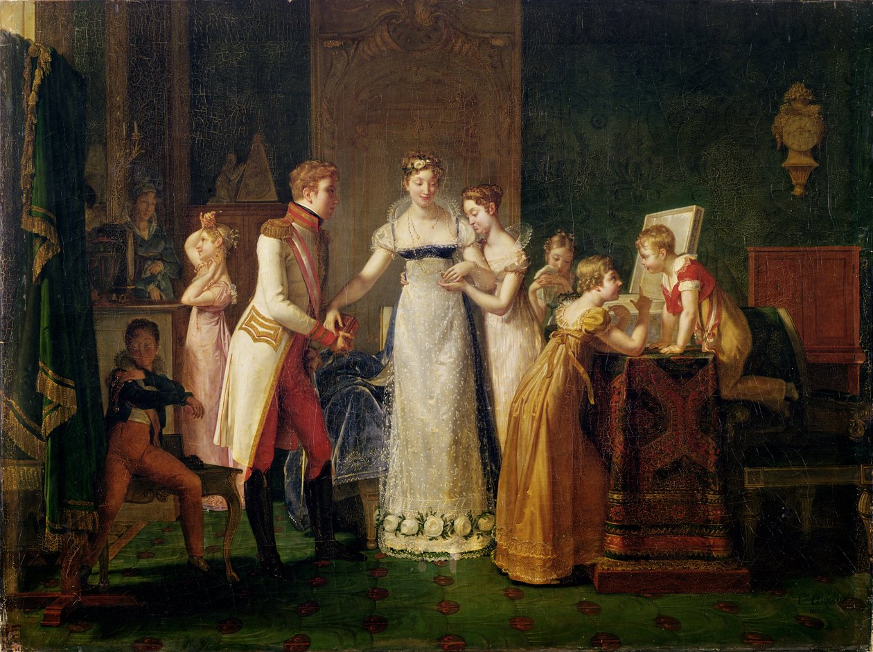 Marie-Louise (1791-1847) osztrák búcsút int családjától Bécsben, 1810. március 13. alkotó: Pauline Auzou
