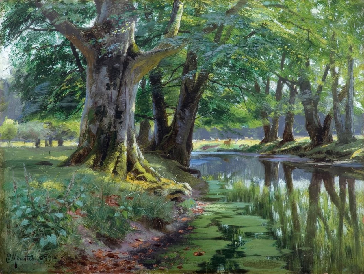 P.Mönsted, nyár az erdei patakon alkotó: Peder Monsted