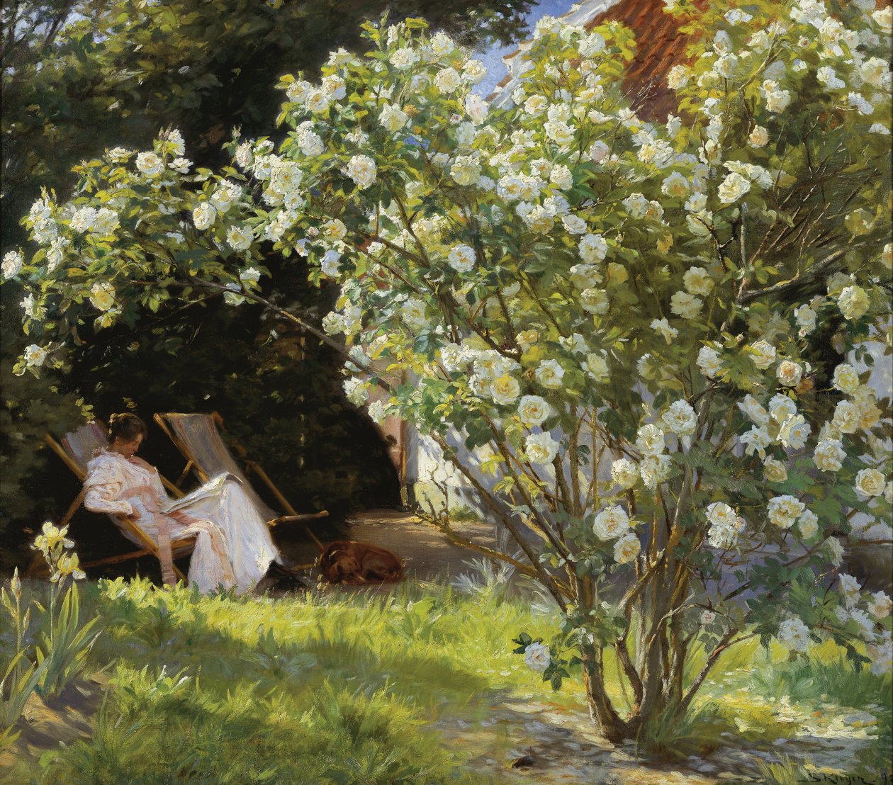 Marie Kroyer a kertben található nyugágyban ült Mrs. Bendsens házánál alkotó: Peder Severin Krøyer