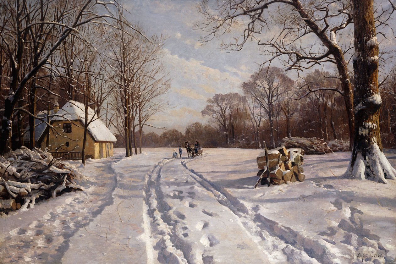 Szánkózás a téli tájon alkotó: Peder Monsted