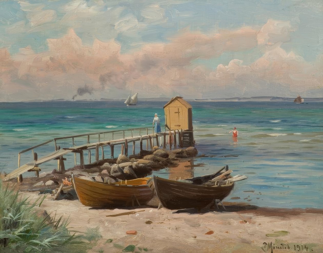 P.Mönsted, fürdőházak a tengerparton alkotó: Peder Monsted