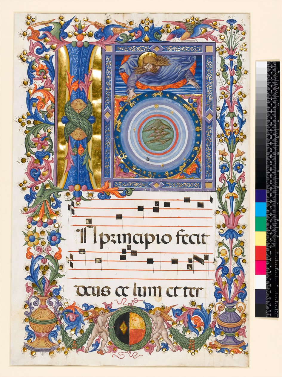 Historiált kezdeti I, a teremtést ábrázoló, 1470 körül alkotó: Pellegrino di Mariano attr.to Pellegrino di Mariano attr.to
