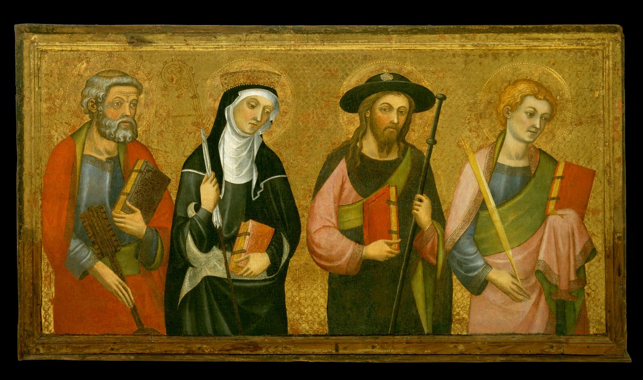 Szent Péter, Saint Claire, Nagy Szent Jakab és Szent János evangélista alkotó: Pere Serra
