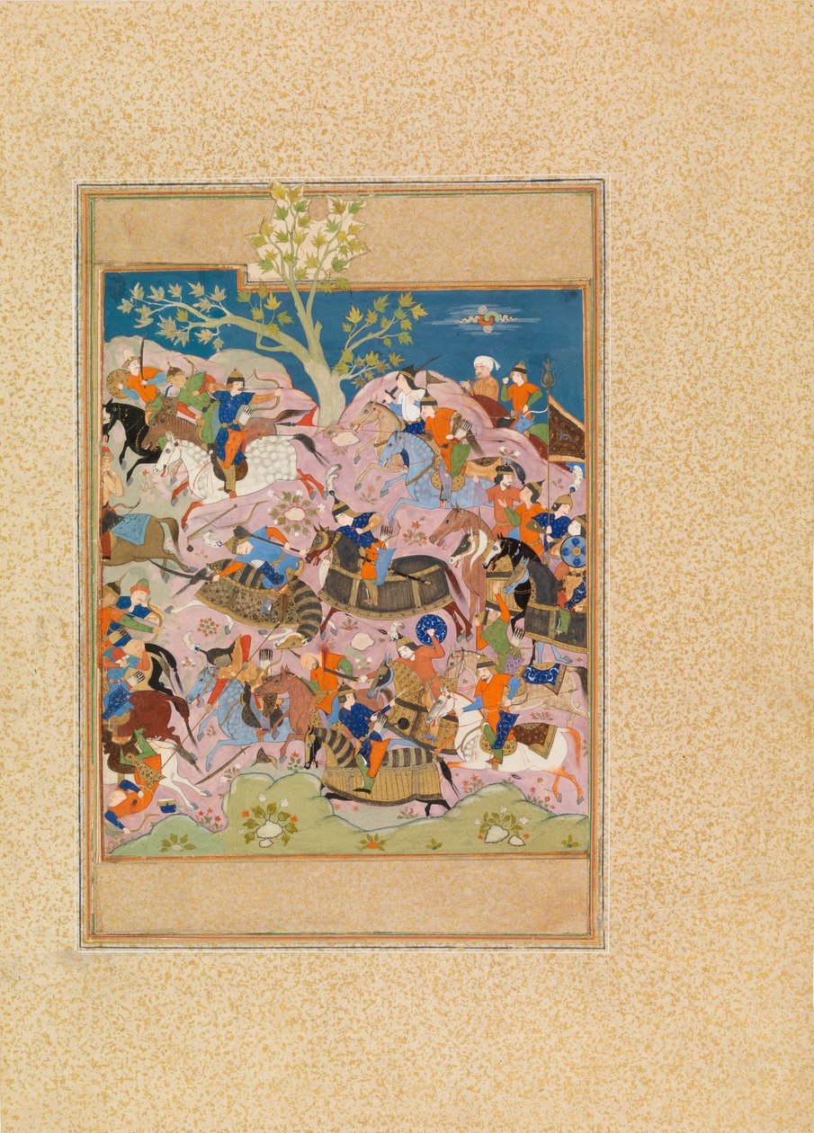 Battle Scene (wc és gouache pergamen) alkotó: Persian School