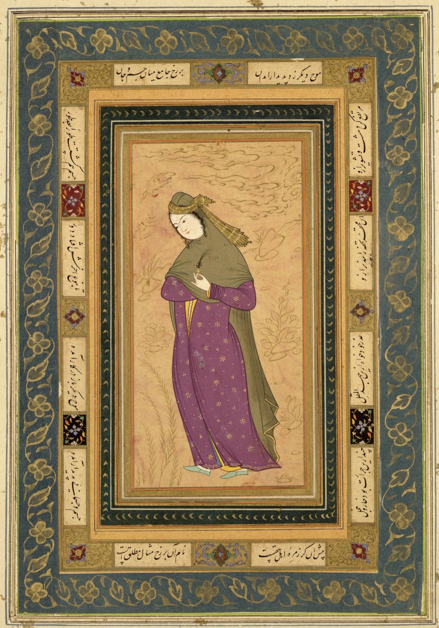 Lány aigrette kezében, a Large Clive albumból, 1620-30 alkotó: Persian School
