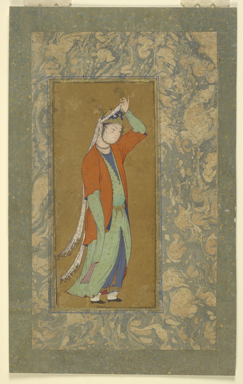 Nő megigazítja az aigrette-jét, 1590 körül alkotó: Persian School