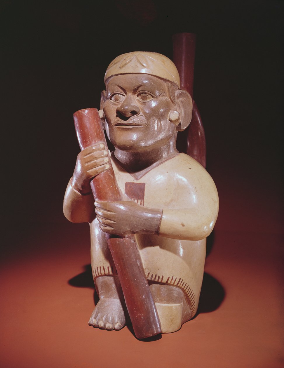 Ülő féllábú férfi, Mochica Culture (cserép) alkotó: Peruvian School