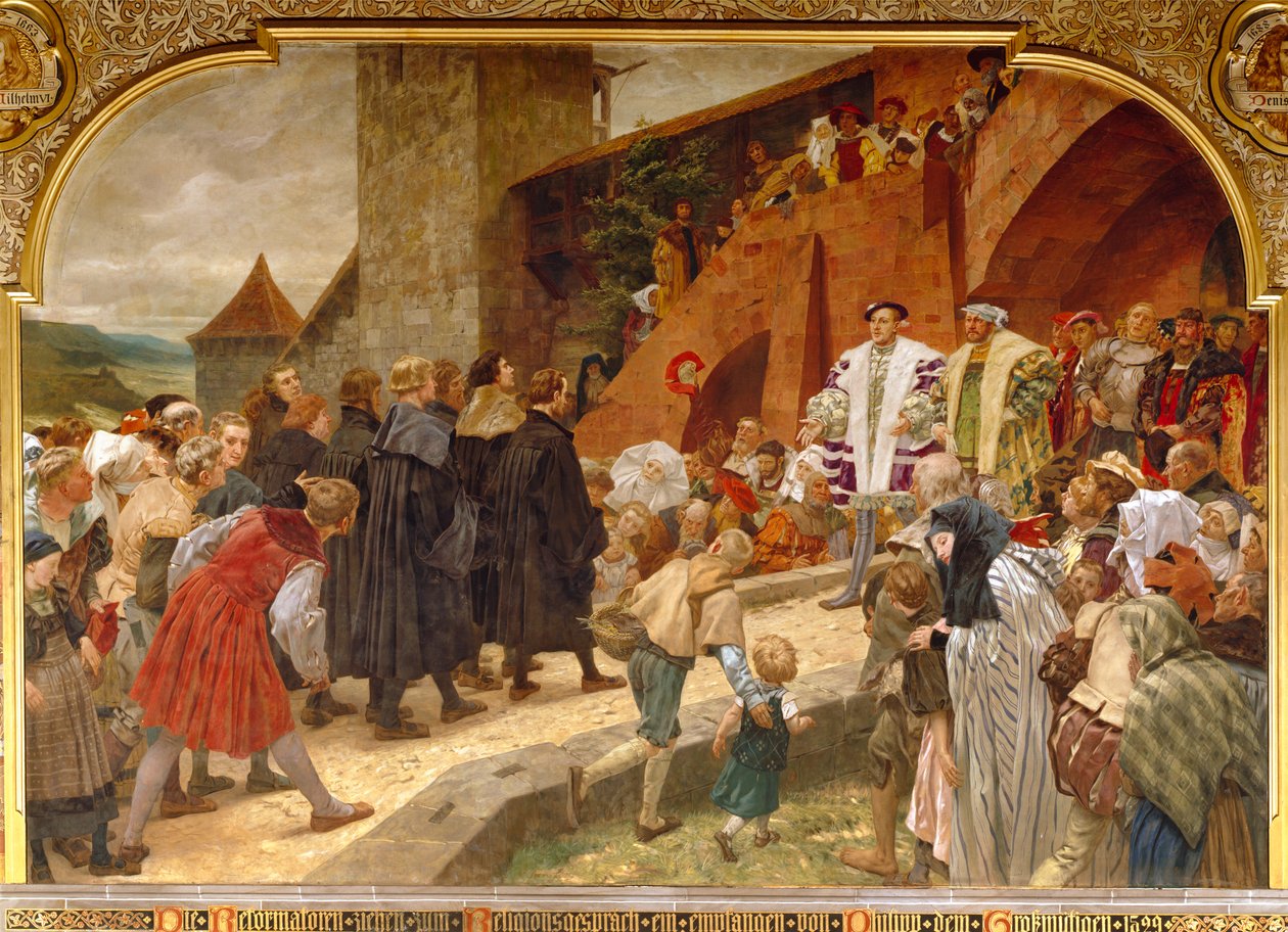 Nagyképű Fülöp üdvözli a reformátorokat egy vallási vitára 1529-ben, 1903-ban alkotó: Peter Johann Theodor Janssen