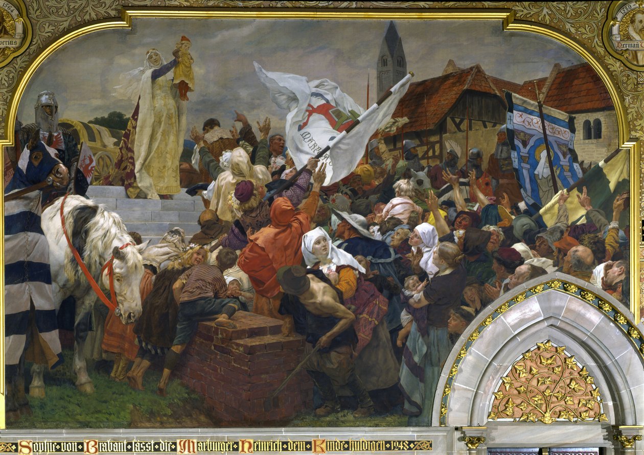 Brabanti Sophie bemutatja a Gyermek Henriket a marburgiaknak 1248-ban, 1903-ban alkotó: Peter Johann Theodor Janssen