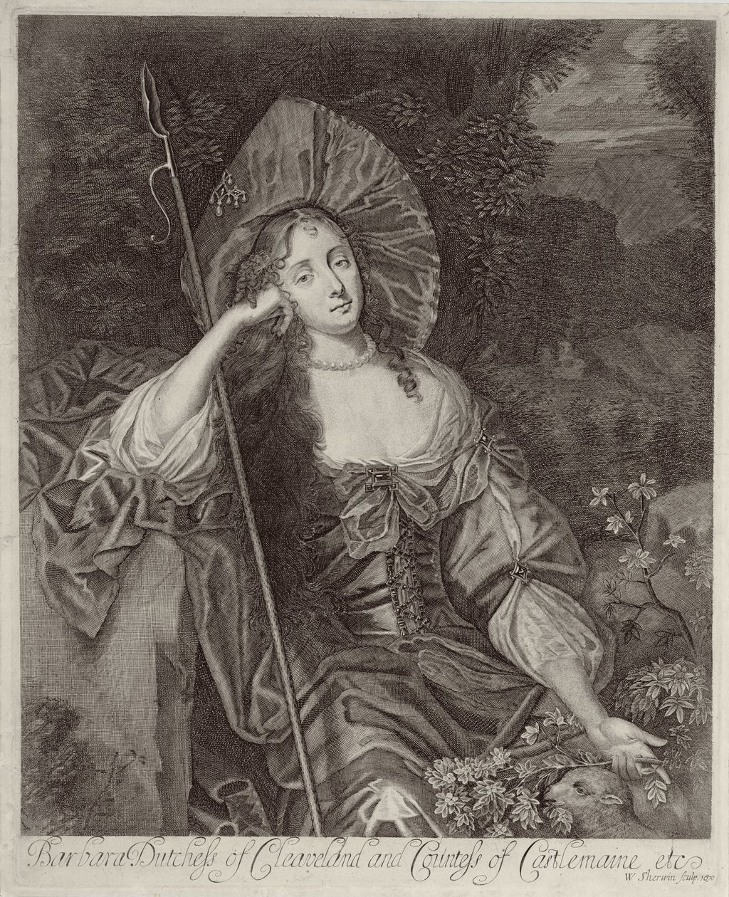 Barbara Cleaveland hercegnője (1641-1709) pásztorlányként, amelyet William Sherwin (1645-1711) vésett, 1670 alkotó: Peter Lely