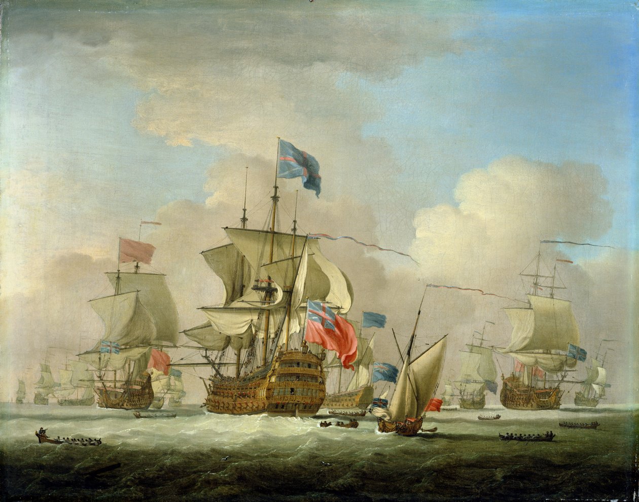 Brit Men-of-War and a Sloop, 1720-30 körül alkotó: Peter Monamy