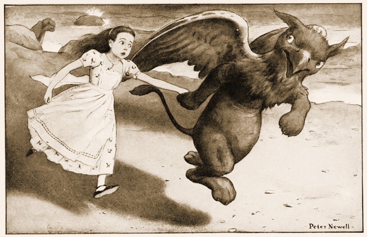 „Gyerünk!” – kiáltotta a Gryphon, illusztrációja Lewis Carroll Alice Csodaországban kalandjaihoz, 1901 alkotó: Peter Newell