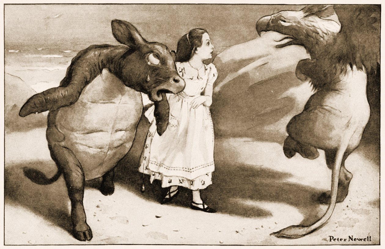 Ünnepélyesen körbe-körbe táncolni kezdték Alice-t, a Lewis Carrolls Alice Adventures in Wonderland, 1901 illusztrációját. alkotó: Peter Newell