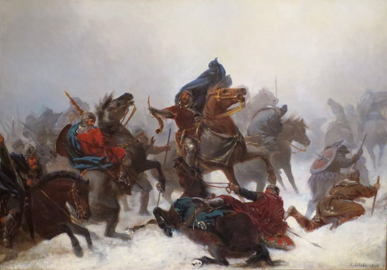 Sverre király vette át a Vossefjellene -t alkotó: Peter Nicolai Arbo
