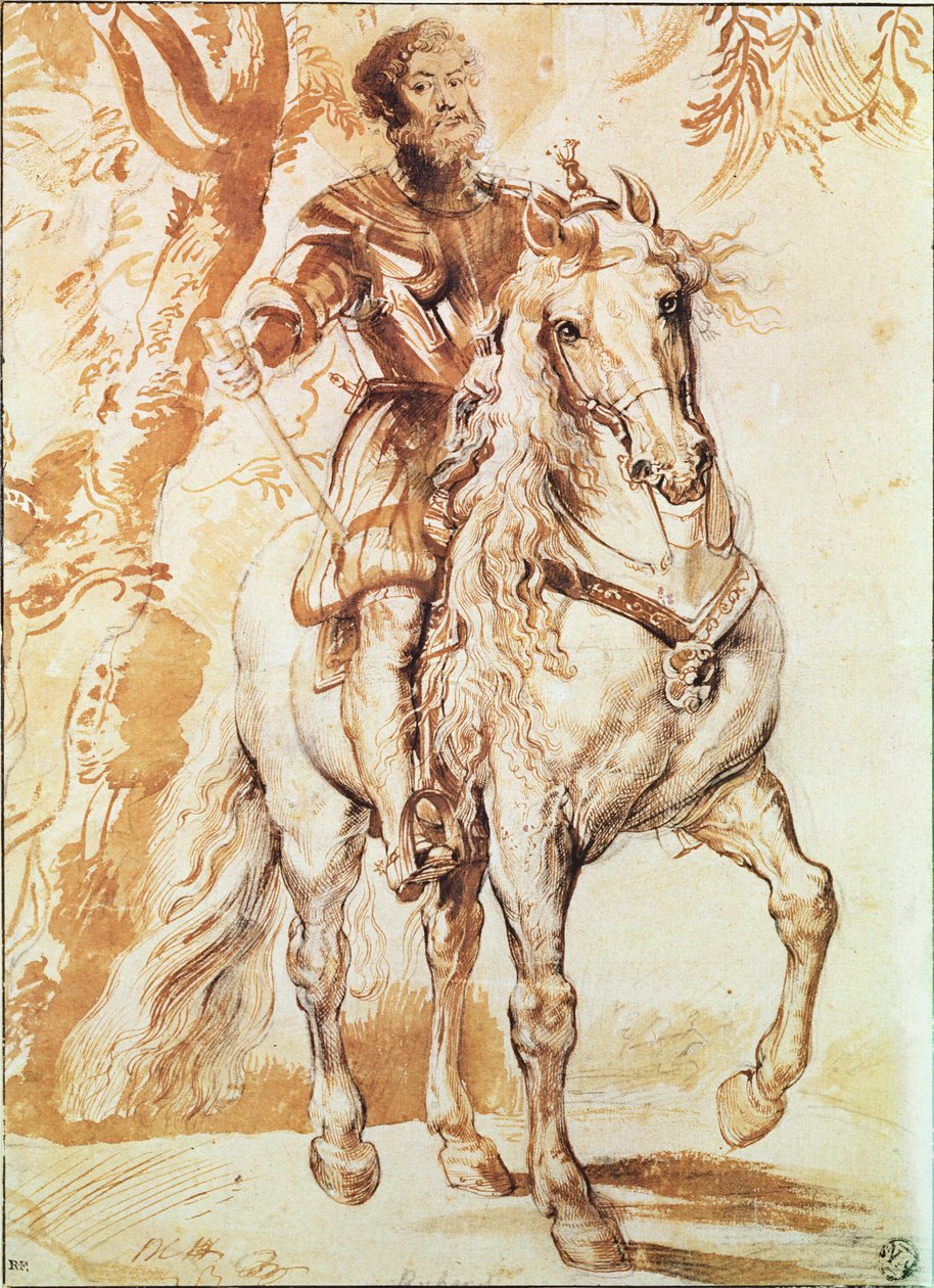 Lovas lovag páncélban (toll és tus, papír) alkotó: Peter Paul Rubens