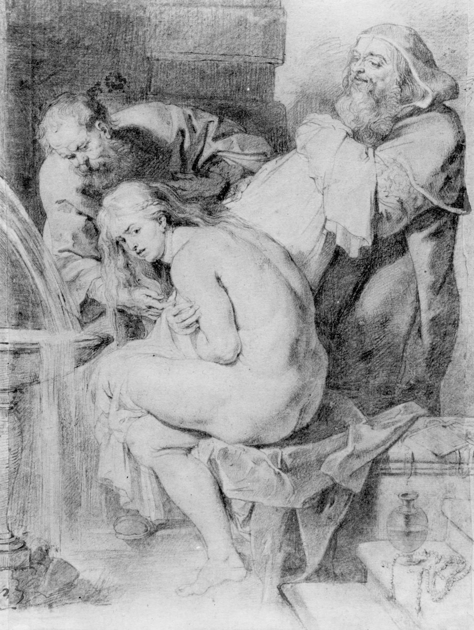 Susanna és a vének, rajzolta Lucas Vorsterman, 1620 körül (kréta, toll és tinta papírra) alkotó: Peter Paul Rubens
