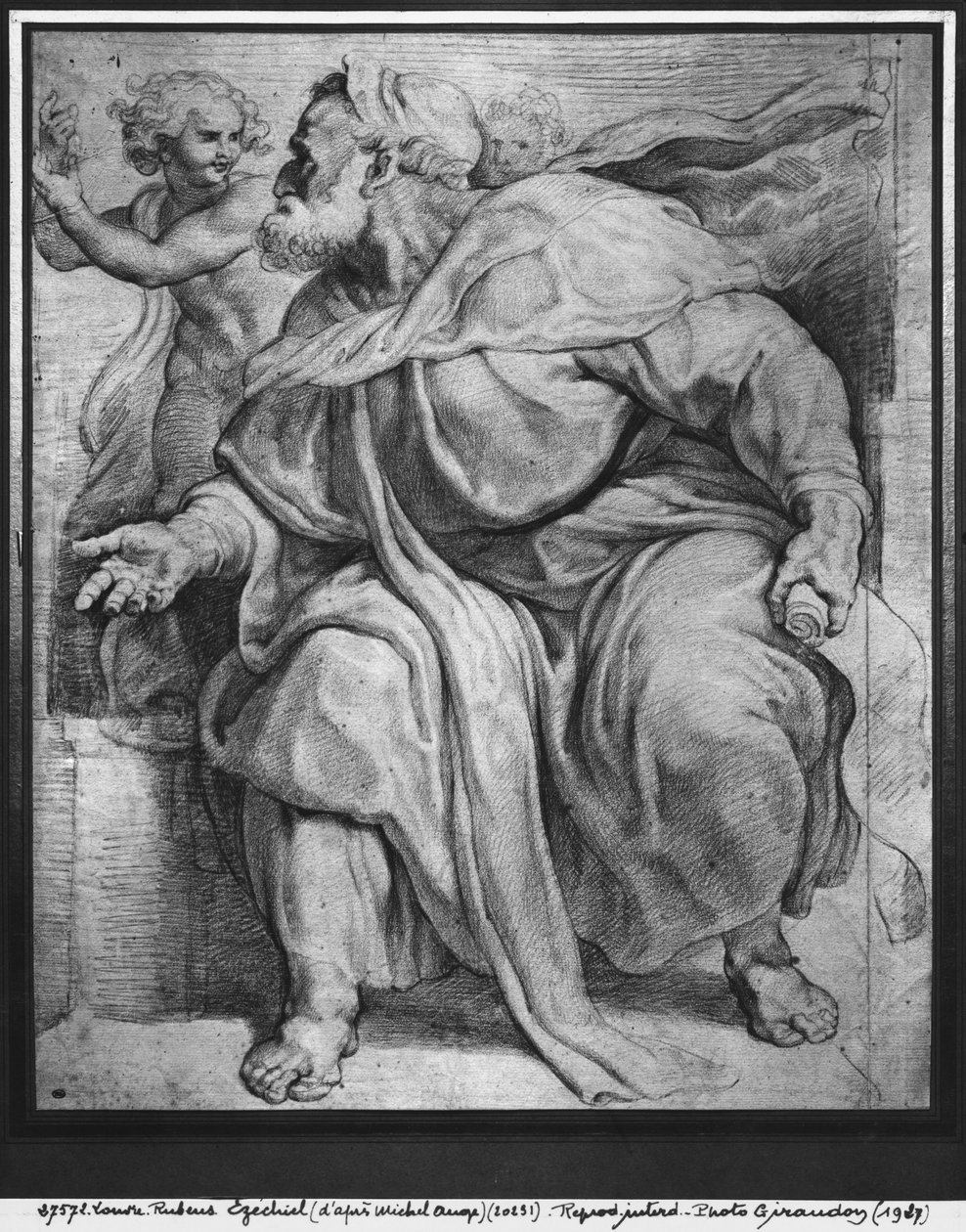 Ezékiel próféta, Michelangelo Buonarroti után (pierre noire és vörös kréta, papír) alkotó: Peter Paul Rubens