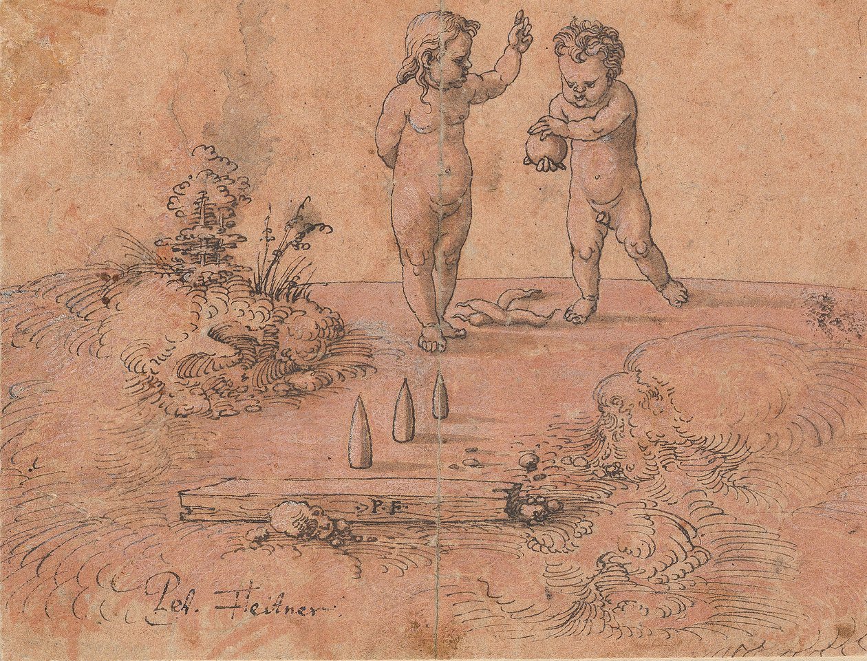 Két labdával játszó gyerek, 1500-1546. alkotó: Peter Flötner