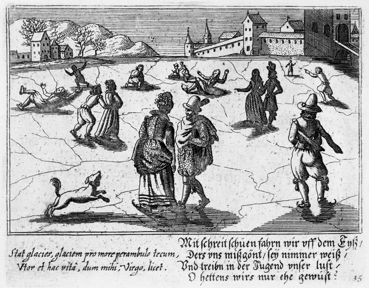 Korcsolyázó párok, 1650 körül alkotó: Peter I Rollos