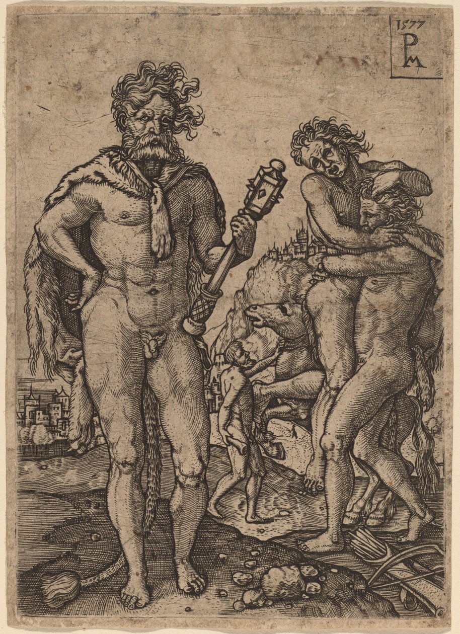 Herkules és Antaeus alkotó: Peter Maes after Heinrich Aldegrever