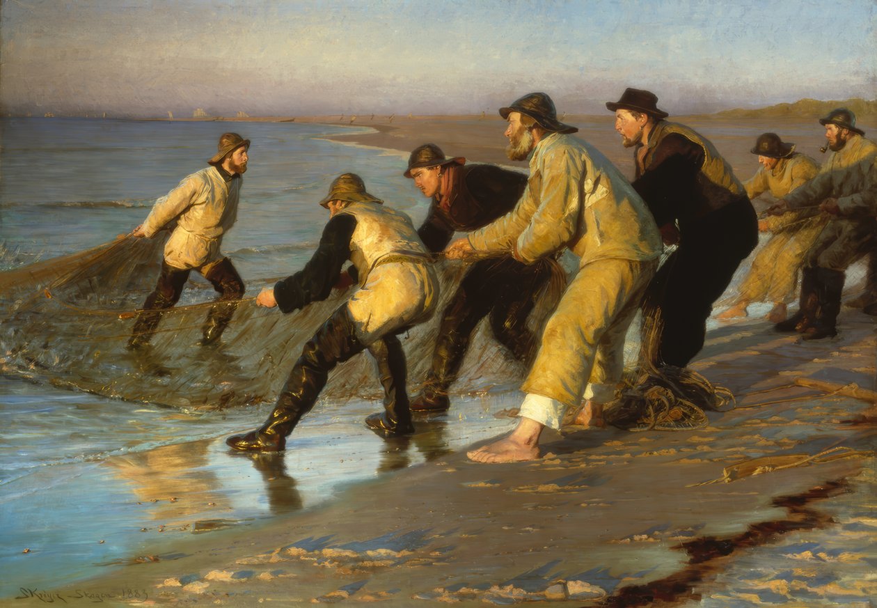 A halászok hálót húznak a Skagen strandon alkotó: Peder Severin Krøyer