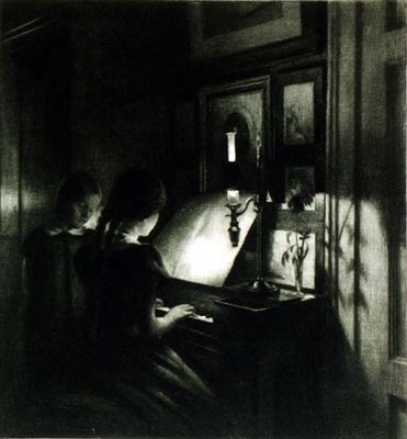 Lányok a zongoránál (mezzotint) alkotó: Peter Vilhelm Ilsted