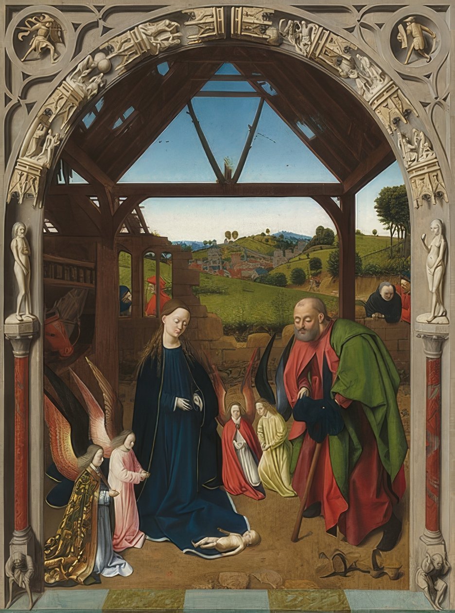 Krisztus születése. 1450 körül alkotó: Petrus Christus