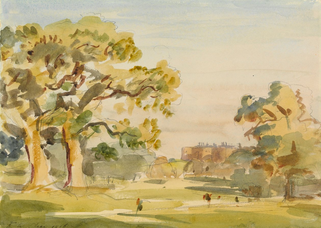 Chirk kastély látképe, 1916 (grafit és wc papíron) alkotó: Philip Wilson Steer