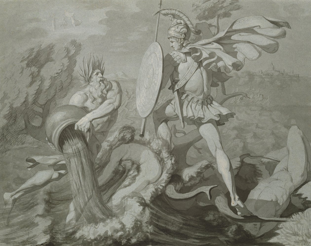 Akhilleusz harca a Scamander folyóval (fekete és szürke mosás papíron) alkotó: Philipp Otto Runge