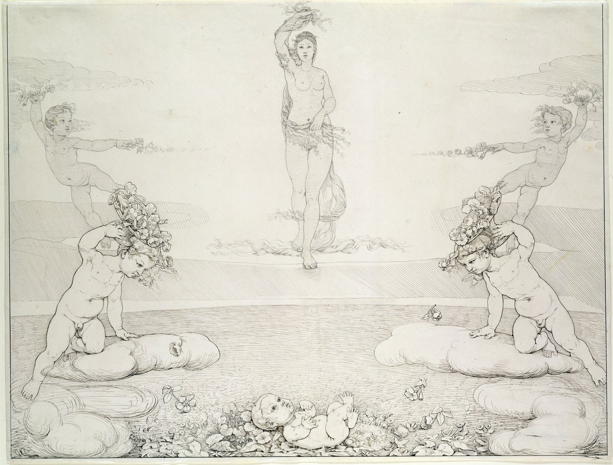 Reggel, 1807-08 (ceruza és mosás papíron) alkotó: Philipp Otto Runge
