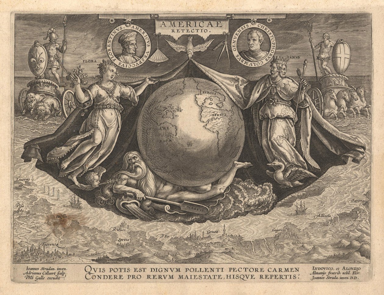 Amerika Revetio borítója, 1591 alkotó: Philipp Galle