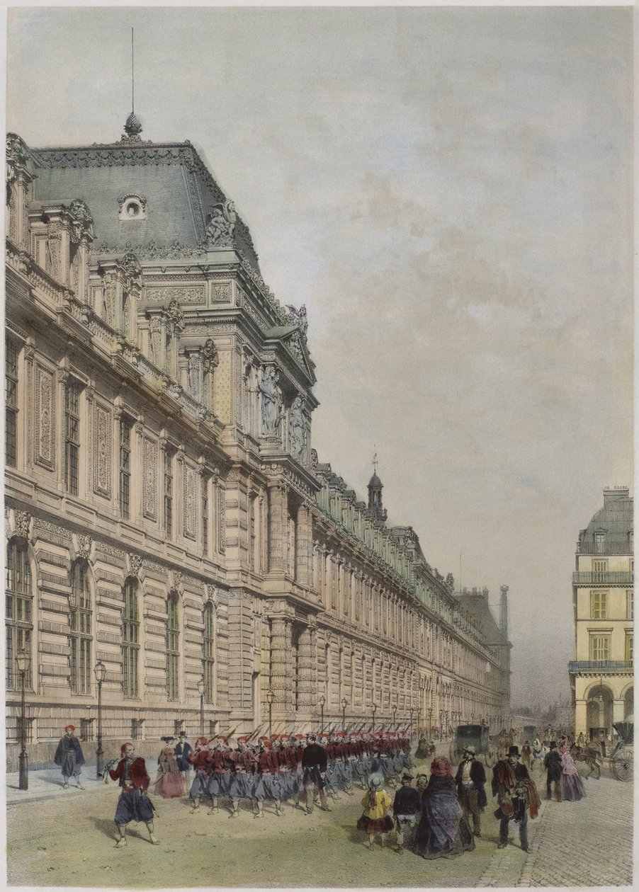 A Louvre új homlokzatának látképe a rue de Rivoli felől, illusztráció a "Paris dans sa splendeur" című, Henri Charpentier által 1861-ben kiadott könyvből. alkotó: Philippe Benoist