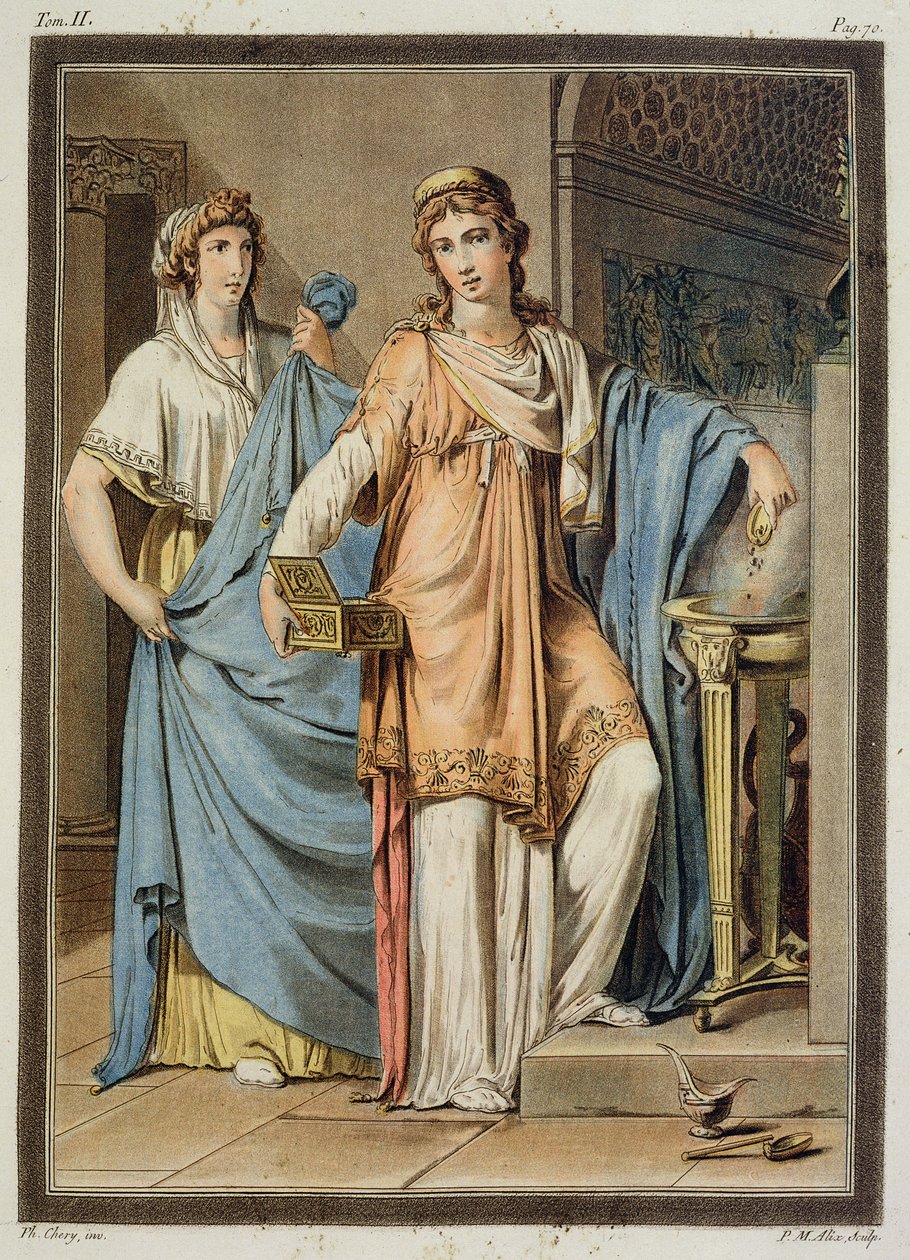 Berenice, Jean Racine "Berenice" című művének jelmeze, a "Minden nemzetek jelmezei és színháza" című kötet II. kötetéből, metszet: Pierre Michel Alix (1762-1817) 1802-ben. alkotó: Philippe Chery