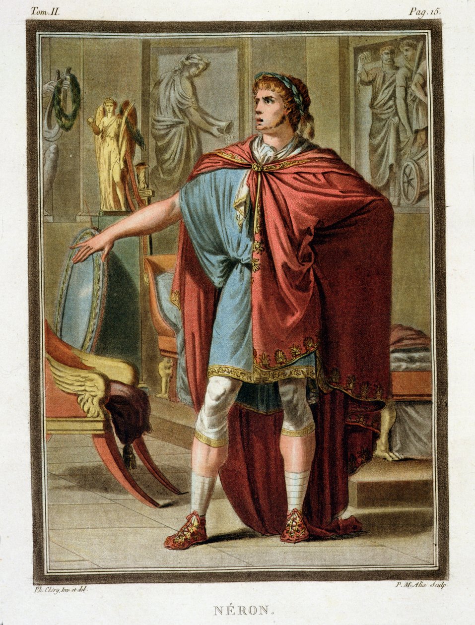 Nero, Jean Racine „Britannicus” című művéhez, a „Research on the Costumes and Theatre of All Nations” II. kötetéből, vésette Pierre Michel Alix (1762-1817) 1802 alkotó: Philippe Chery