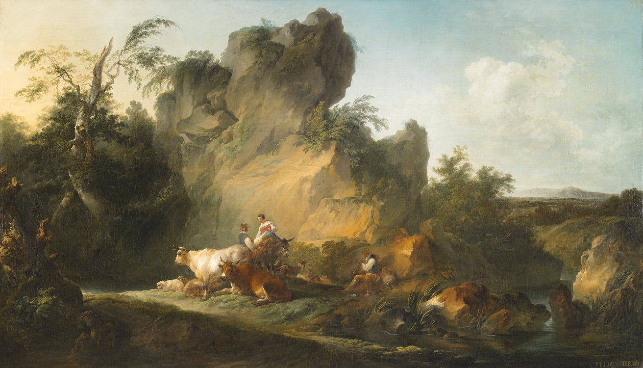 Tájkép figurákkal és állatokkal alkotó: Philippe Jacques de Loutherbourg