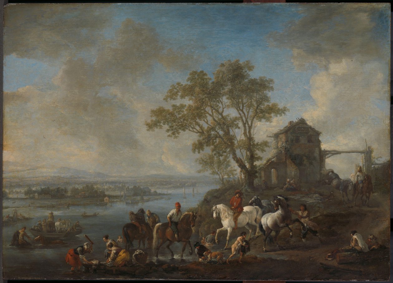 Lótó a folyón alkotó: Philips Wouwerman