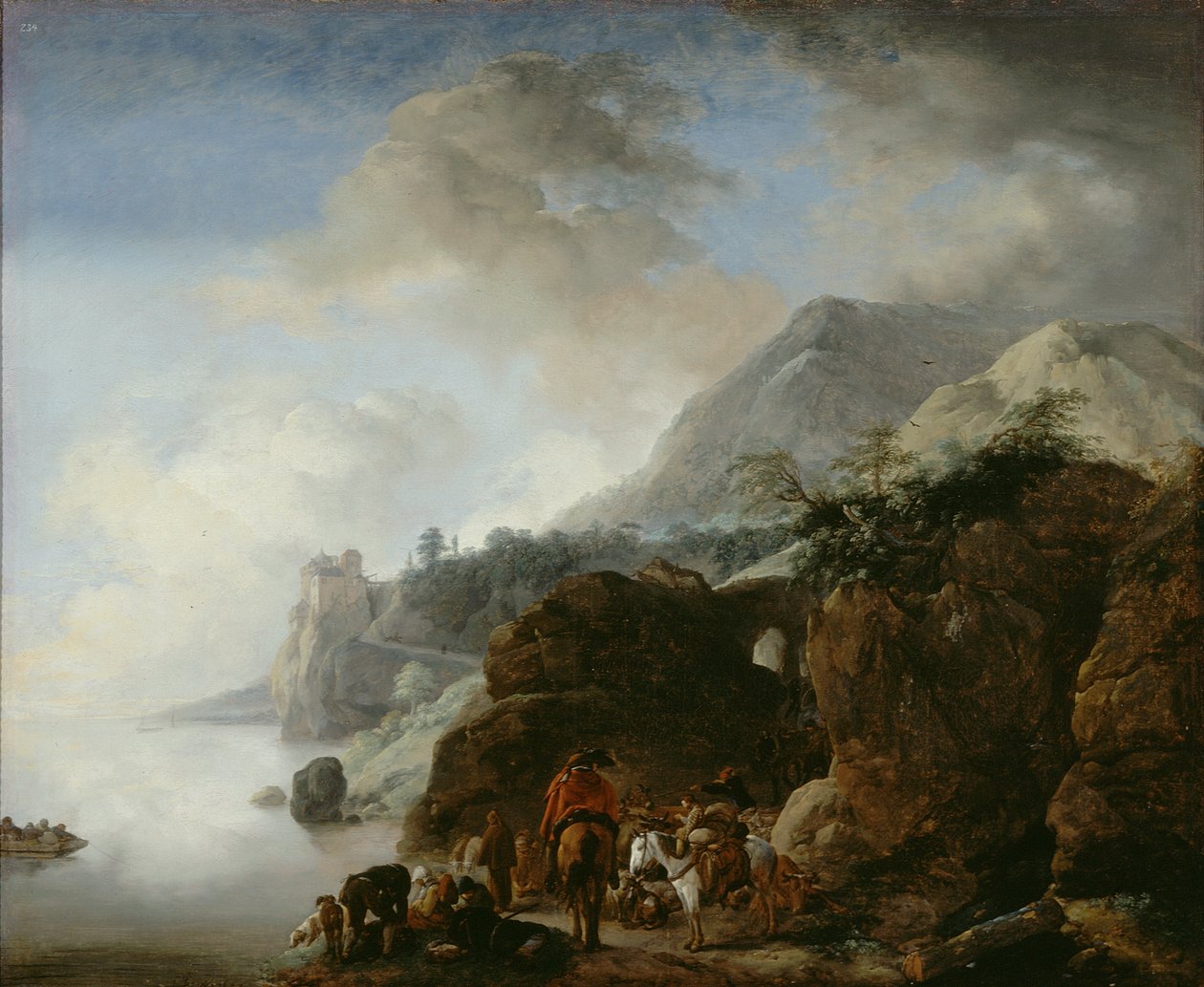 Az utazók kompra várnak alkotó: Philips Wouwerman