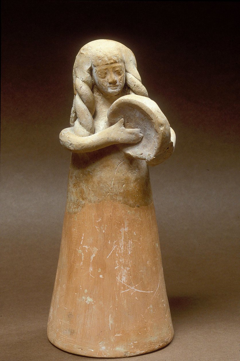 Női tamburajátékos figura, Izrael északi partvidékéről, Shikmonából, Kr. e. 9-8. század (kerámia) alkotó: Phoenician