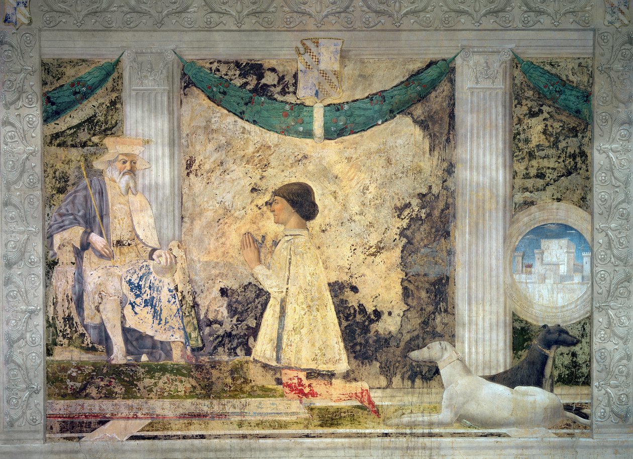 Sigismondo Malatesta († 1468) patrónusa, Burgundi Szent Zsigmond előtt térdel, 1451 alkotó: Piero della Francesca