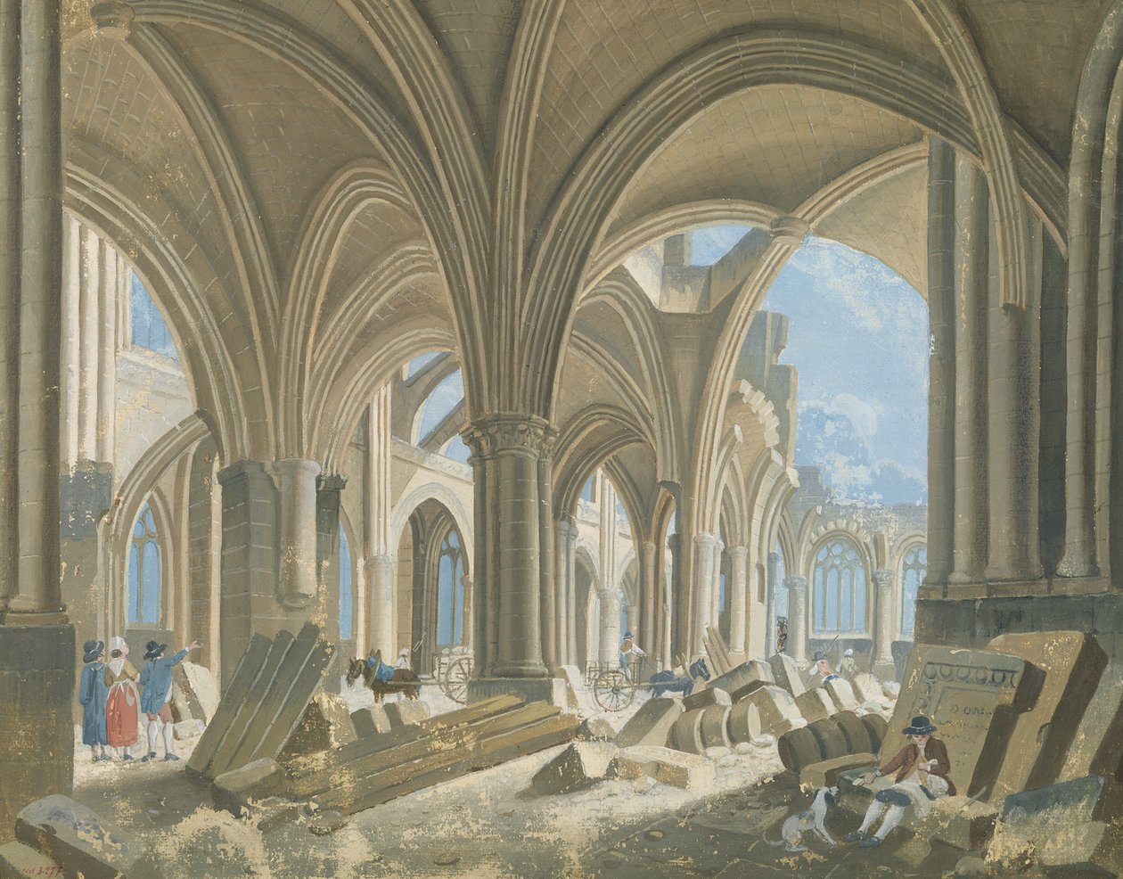 A Saint-Jean-en-Greve-i templom lebontása, 1800 körül alkotó: Pierre Antoine Demachy