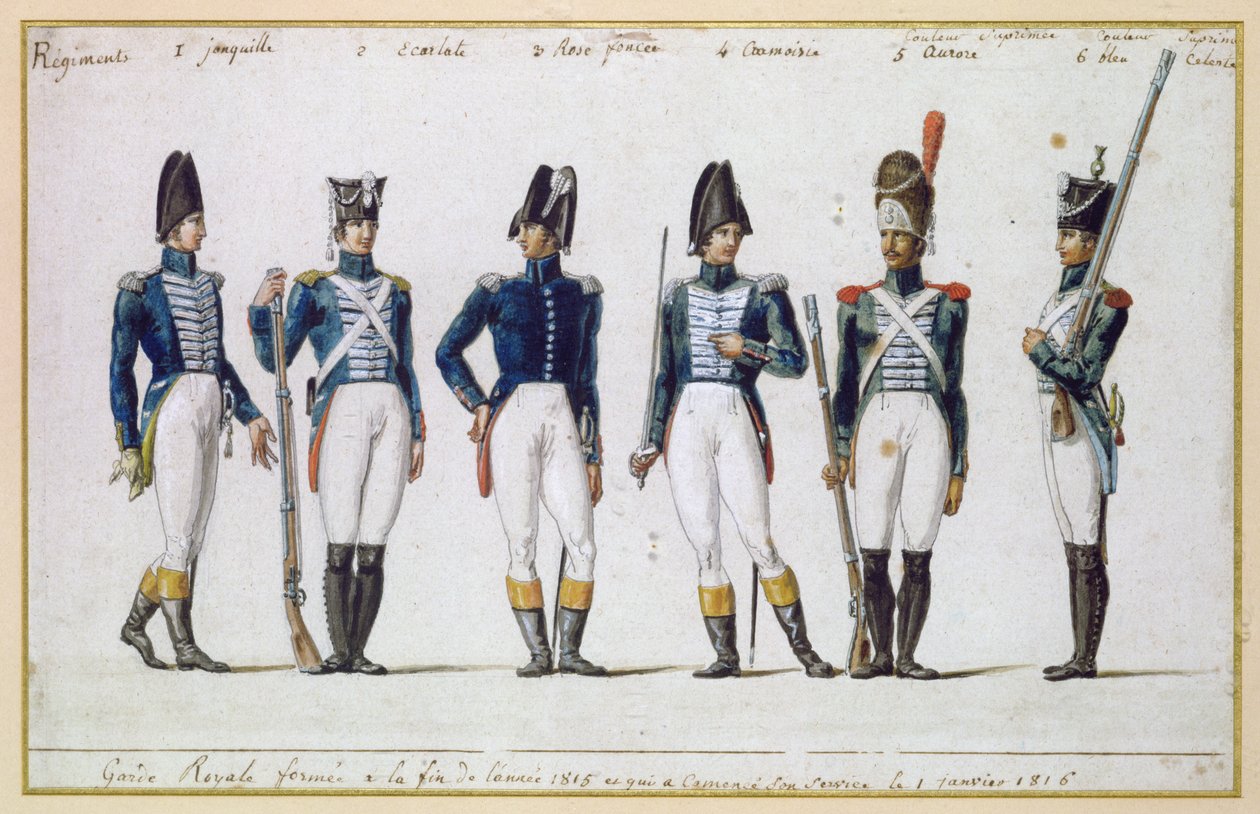 Francia Királyi Gárda, 1816 (guache) alkotó: Pierre Antoine Lesueur