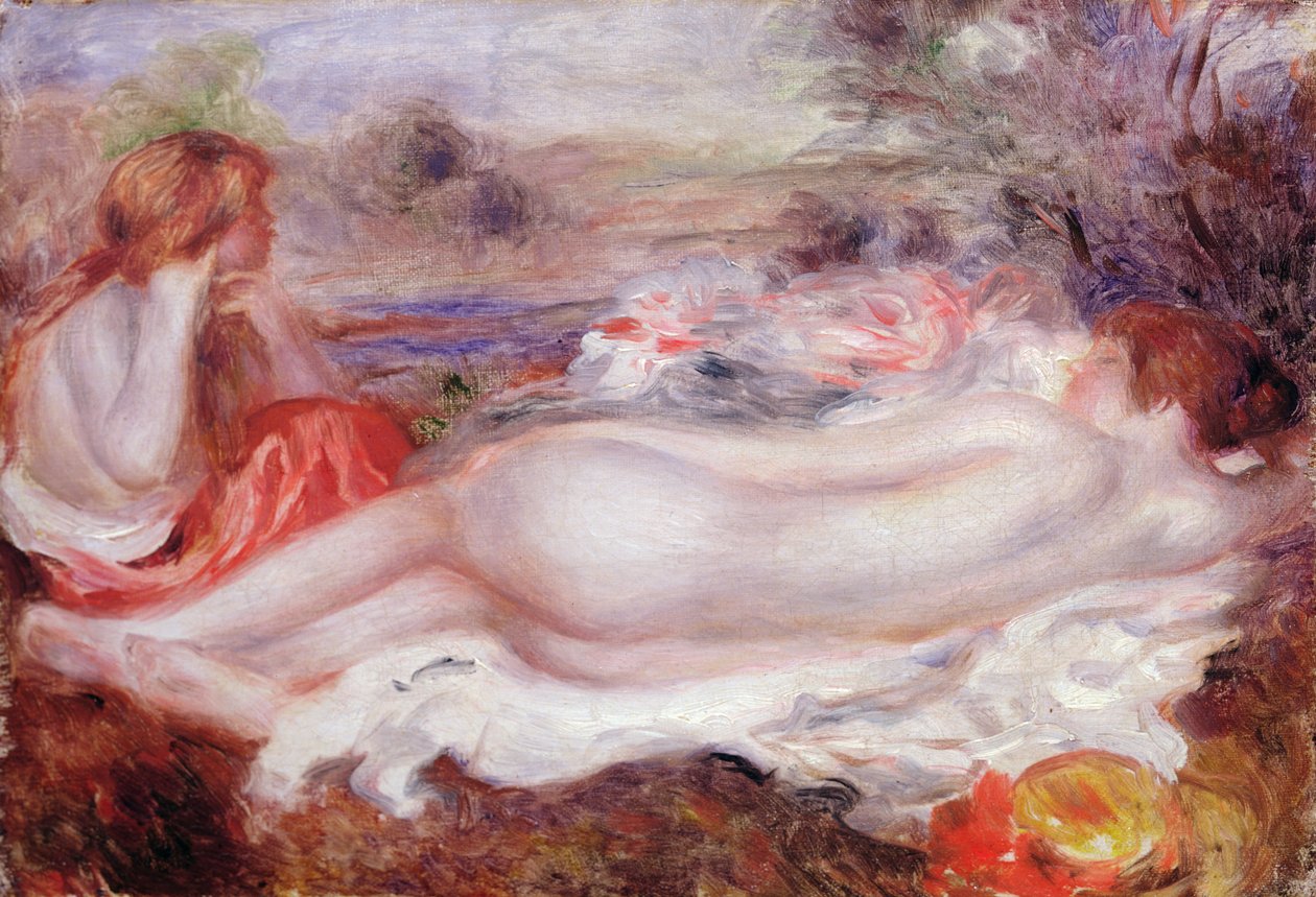 Fürdős fekve és egy fiatal lány, aki hajcsinálja, 1896 alkotó: Pierre Auguste Renoir