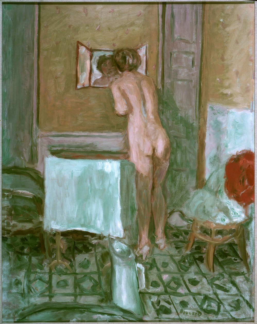 Meztelenül a piros ruhában vagy meztelenül a WC-ben alkotó: Pierre Bonnard