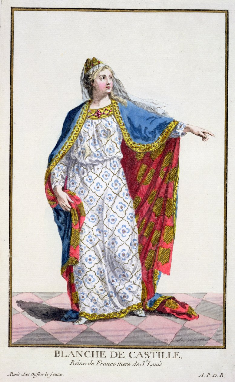 Blanche de Castille (118588-1252) Franciaország királynője a „Recueil des Estampes-ből, a rangokat és a méltóságokat képviseli, az összes létező nemzet viselete szerint”, 1780-ban (kézzel festve) alkotó: Pierre Duflos