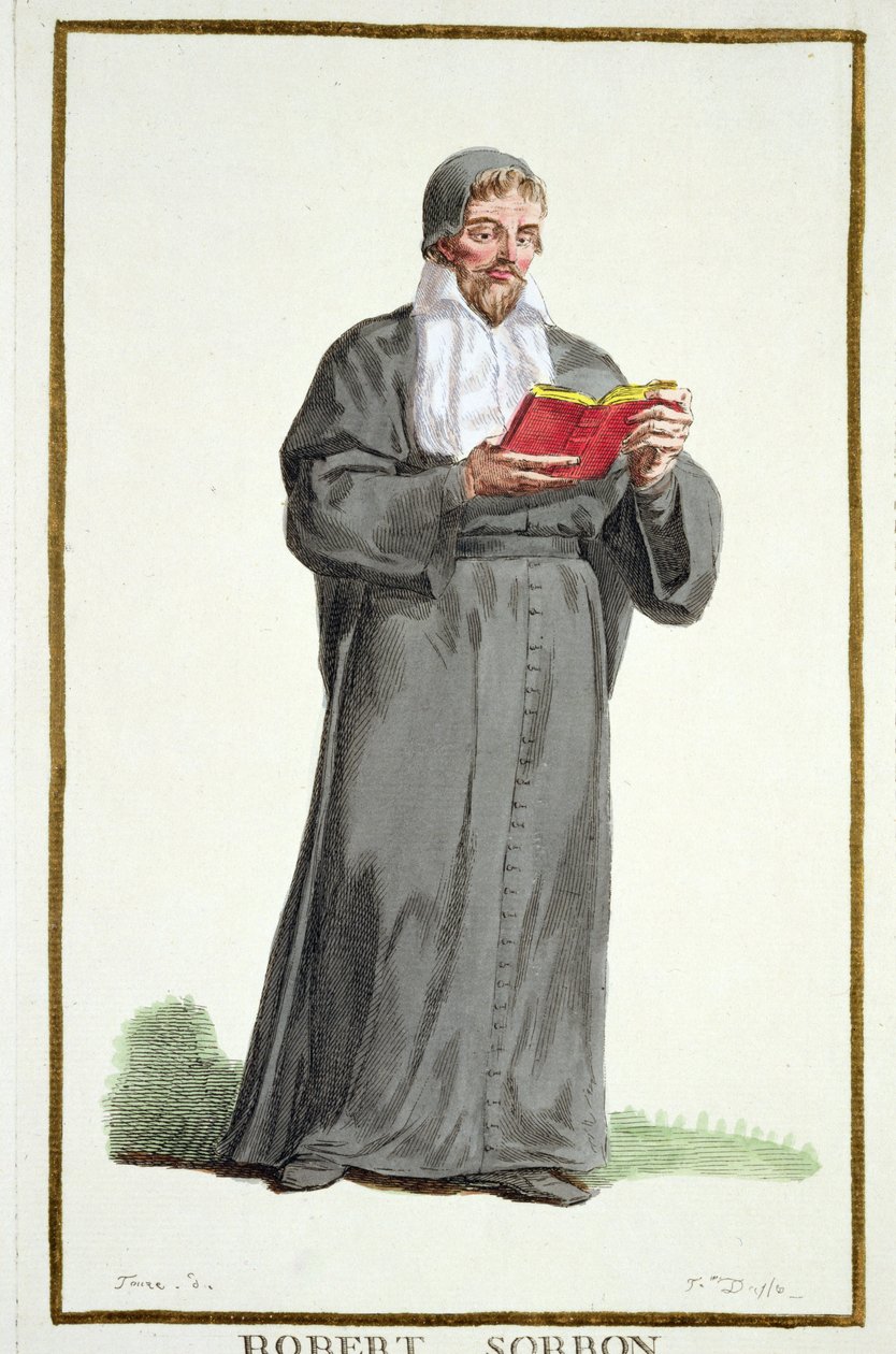 Robert de Sorbon (1201-94) a Receuil des Estampesből, a rangokat és a méltóságokat képviselő, az összes létező nemzet viselete szerint, 1780-ban (kézzel színezett metszet) alkotó: Pierre Duflos