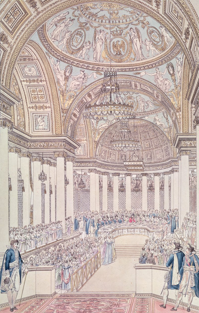 Császári bankett a Tuileries-palota nagyszalonjában I. Napóleon (1769-1821) és Marie-Louise (1791-1847) osztrák házassága alkalmából, 1810. április 2., metszet: Charles Norma alkotó: Pierre Francois Leonard Fontaine