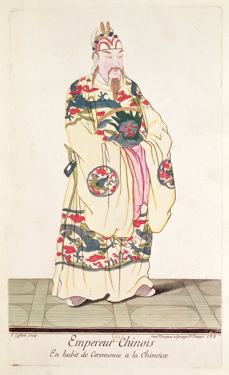 Kínai császár ünnepi jelmezben, Pere Bouvet „Estat Present de la Chine” című művéből, 1697 alkotó: Pierre Giffart
